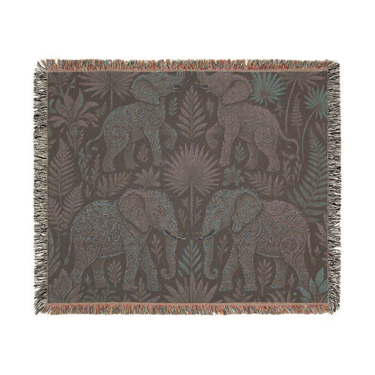 Bohemian Elephant Tapestry Woven Blanket | Jungle Floral Fringe Throw