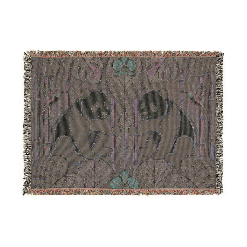 Art Nouveau Panda Woven Blanket | Bamboo Motif Throw