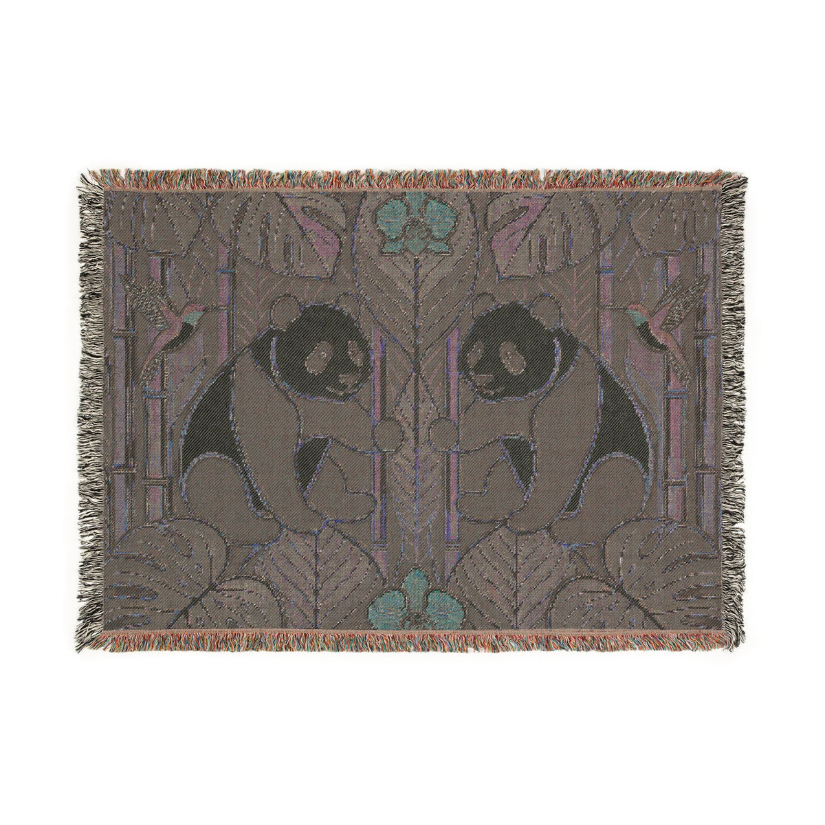 Art Nouveau Panda Woven Blanket | Bamboo Motif Throw