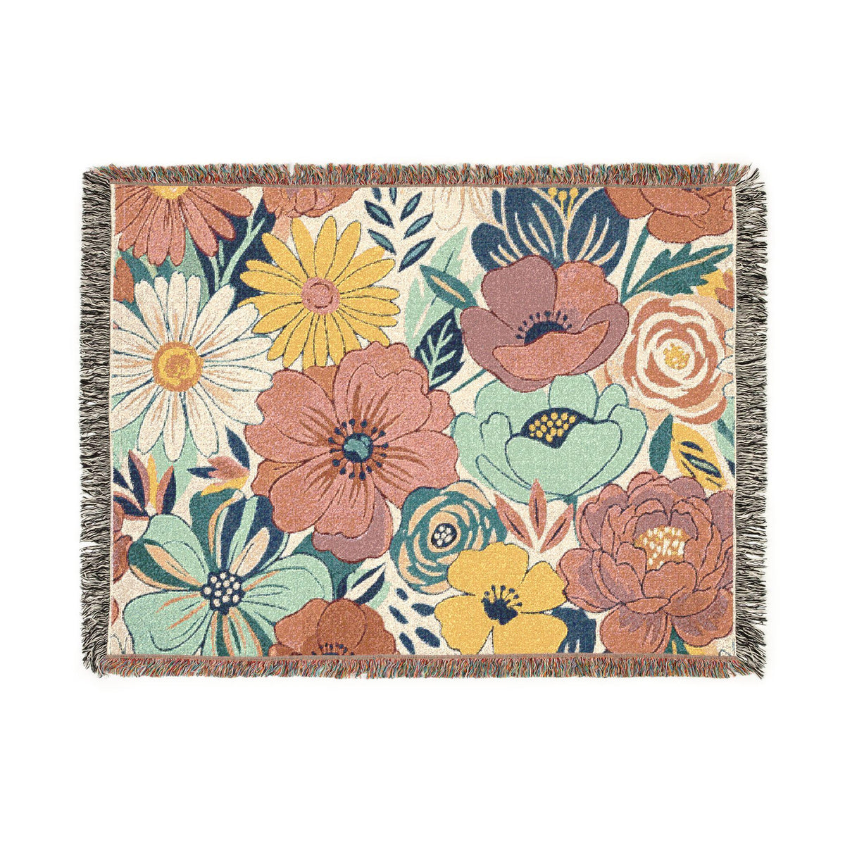 Bold Floral Print Woven Blanket | Flower Pattern Throw, Cozy Home Decor