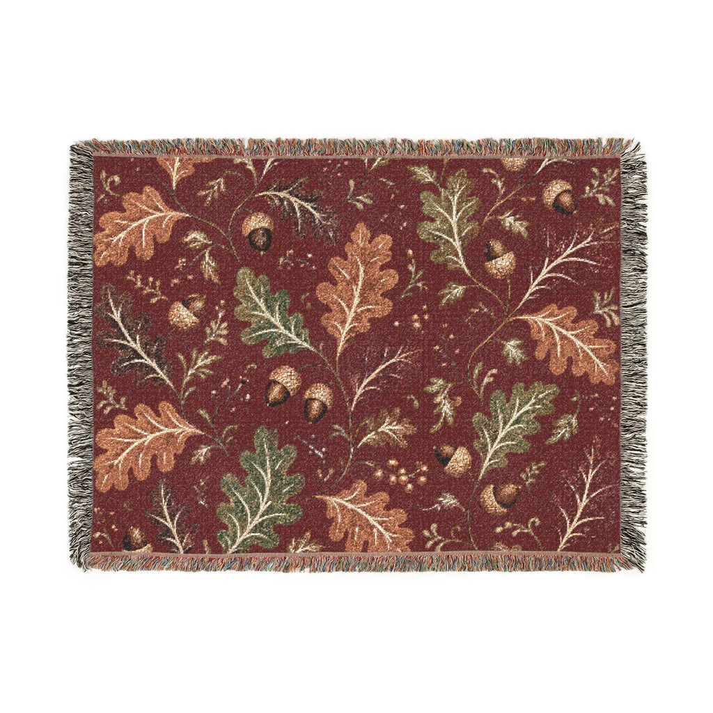 Autumn Oak Leaves Woven Blanket | Custom Fall Acorn Throw