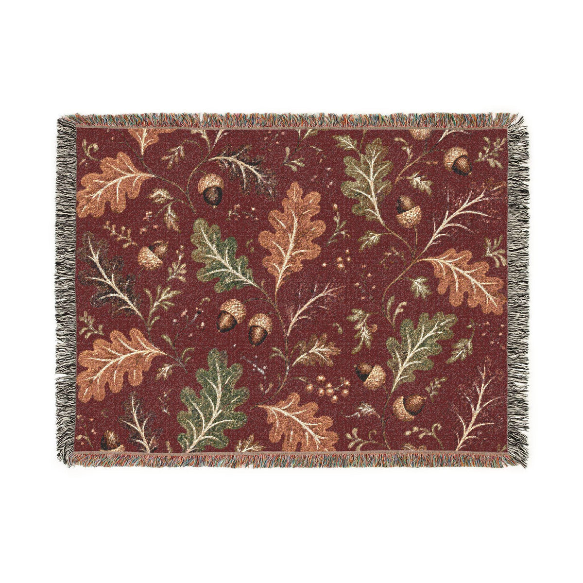 Autumn Oak Leaves Woven Blanket | Custom Fall Acorn Throw