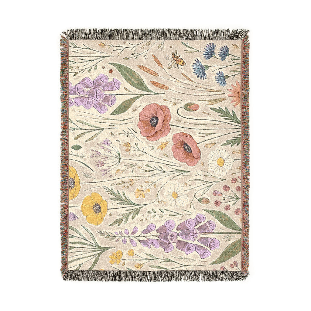 Wildflower Tapestry Woven Blanket | Floral Throw, Boho Home Decor