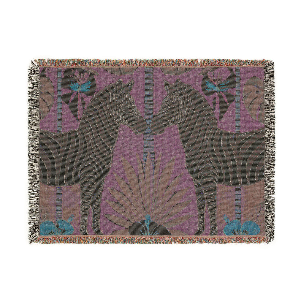 Zebra Mirror Illustration Woven Blanket | Tropical Safari Tapestry Throw