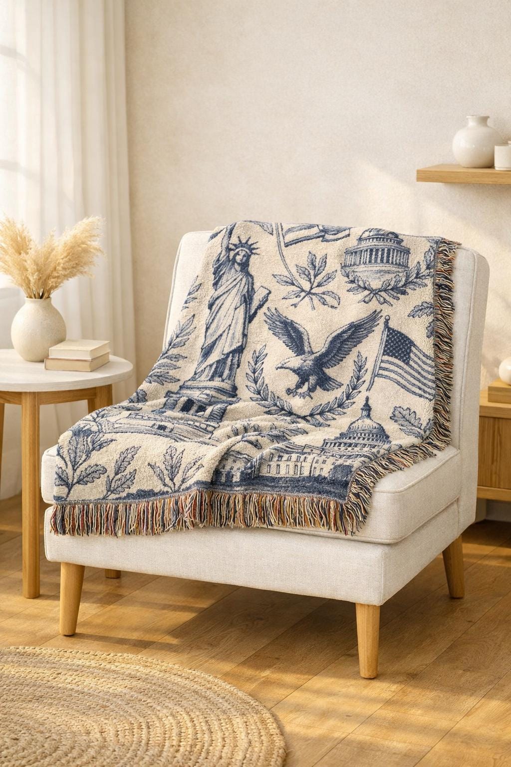 Patriotic Icons Woven Blanket | Statue of Liberty, Eagle, Capitol, USA Throw