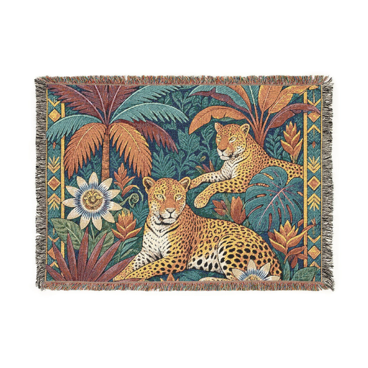 Tropical Leopard Tapestry Woven Blanket | Jungle Animal Throw