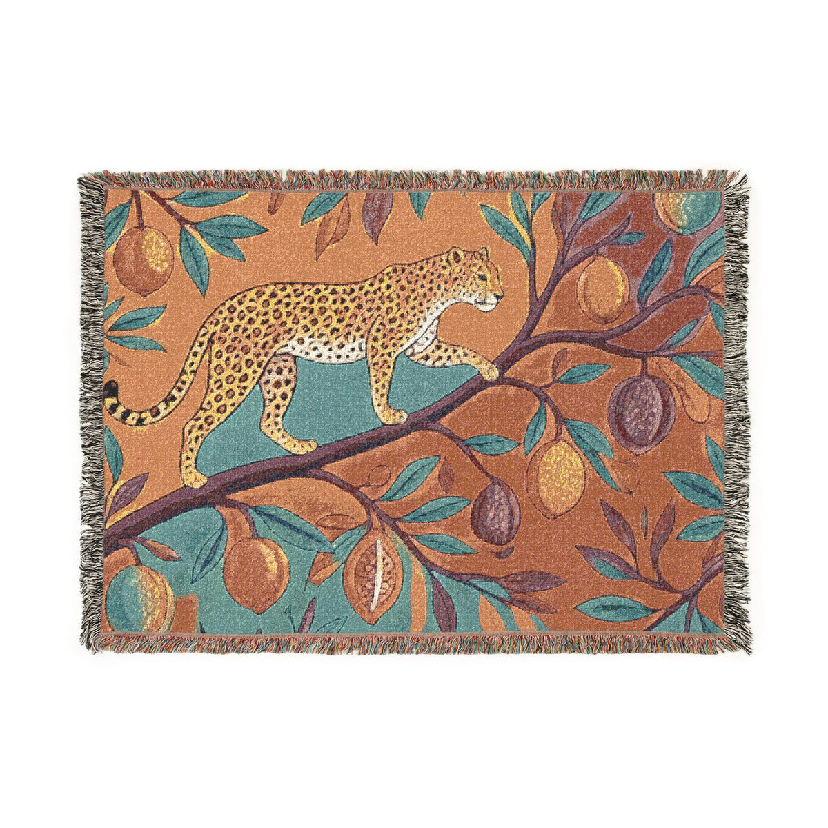 Leopard on Fruit Tree Woven Blanket | Botanical Jungle Throw