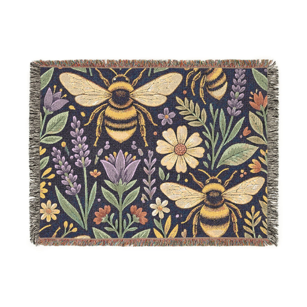 Bees and Wildflowers Woven Blanket | Bee Floral Throw