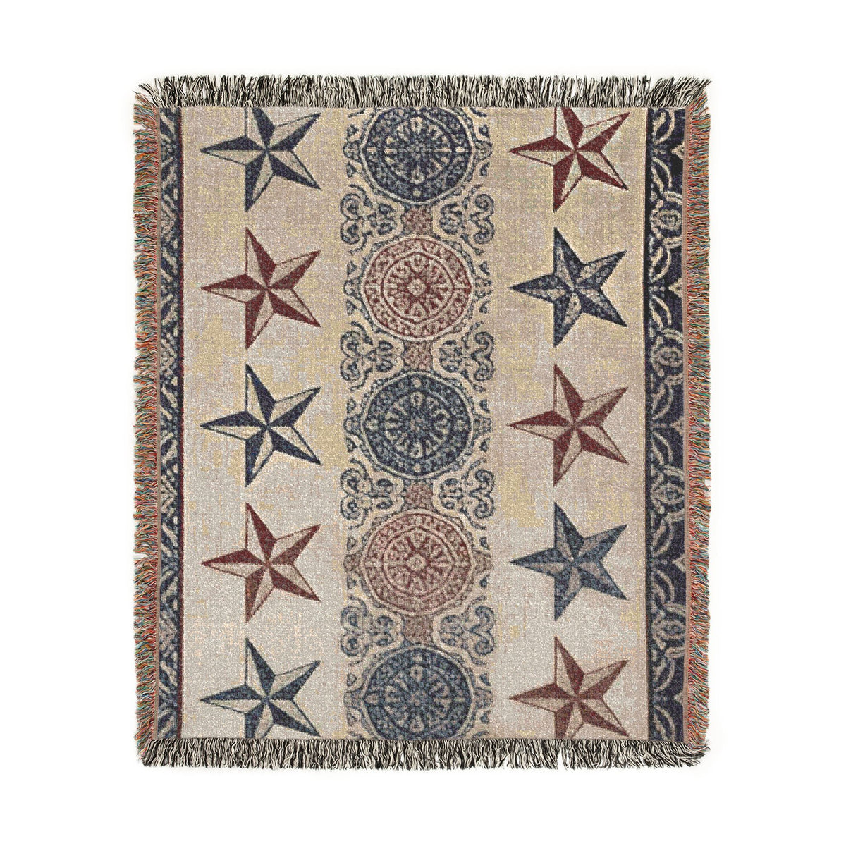 Rustic Star Pattern Woven Blanket | Southwestern Throw, Fringe Edge