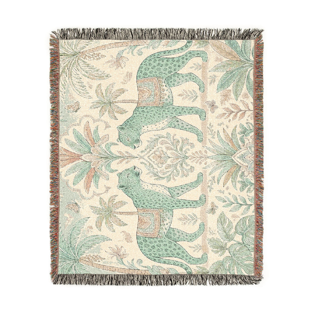 Paisley Tiger Tapestry Woven Blanket | Boho Palm Motif