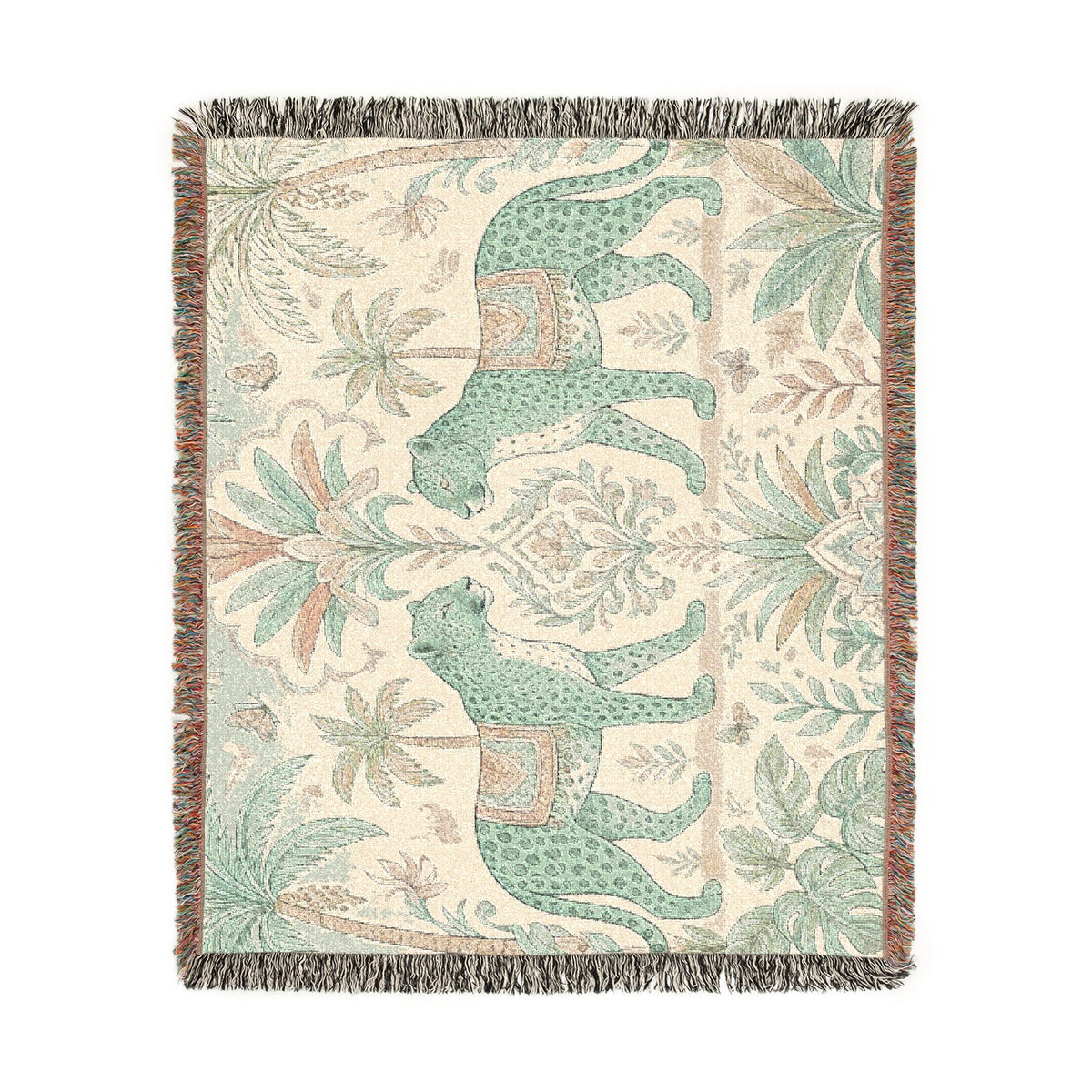 Paisley Tiger Tapestry Woven Blanket | Boho Palm Motif