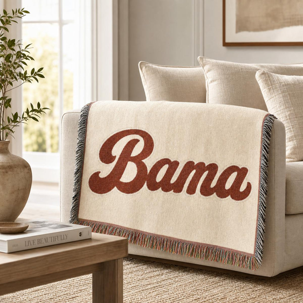 Bama script logo Woven Blanket | collegiate throw, team name tapestry