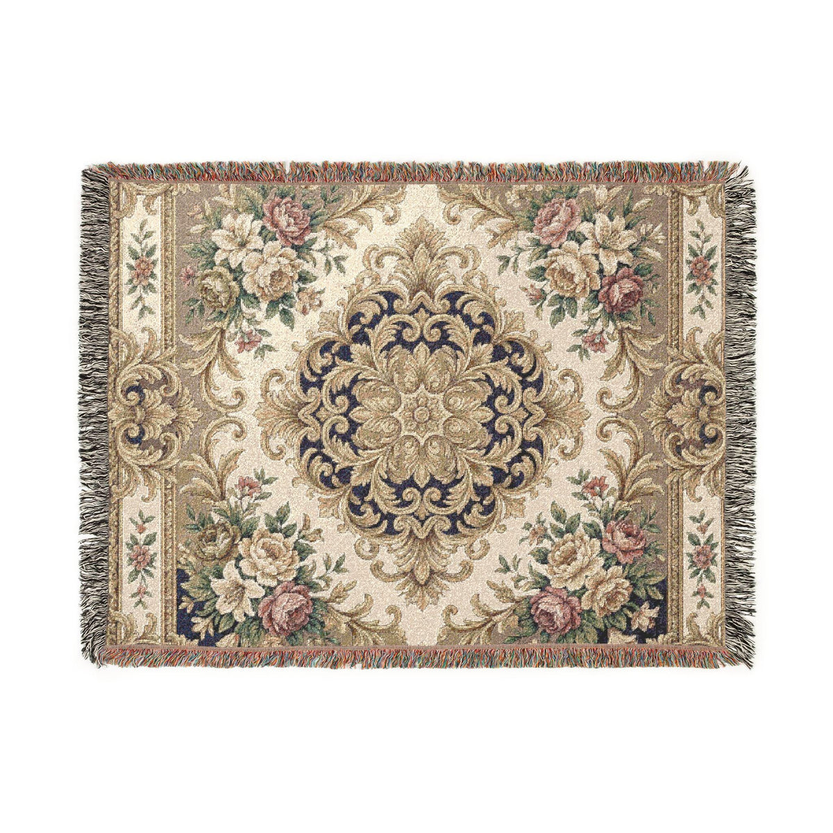 Baroque Floral Woven Blanket | Elegant Vintage Ornamental Throw