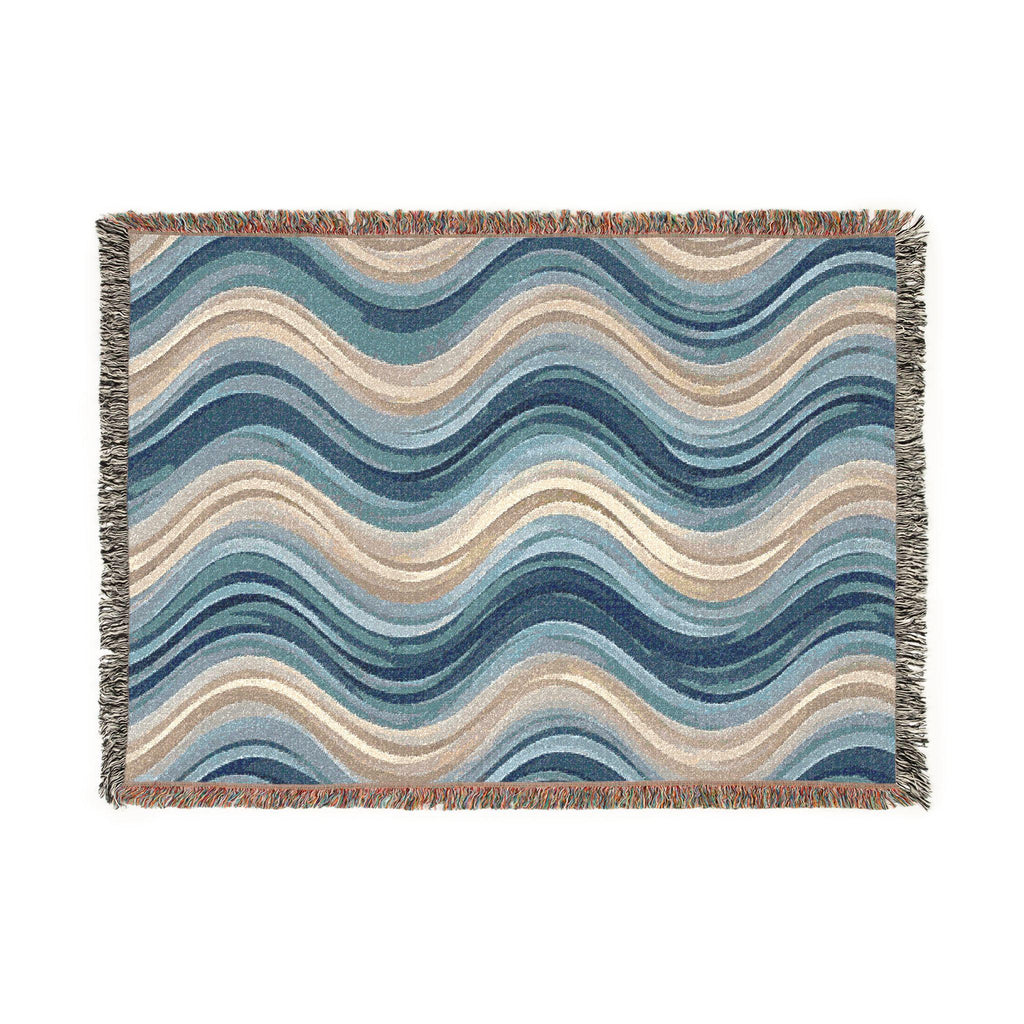 Ocean Wave Pattern Woven Blanket | Blue Teal Coastal Throw