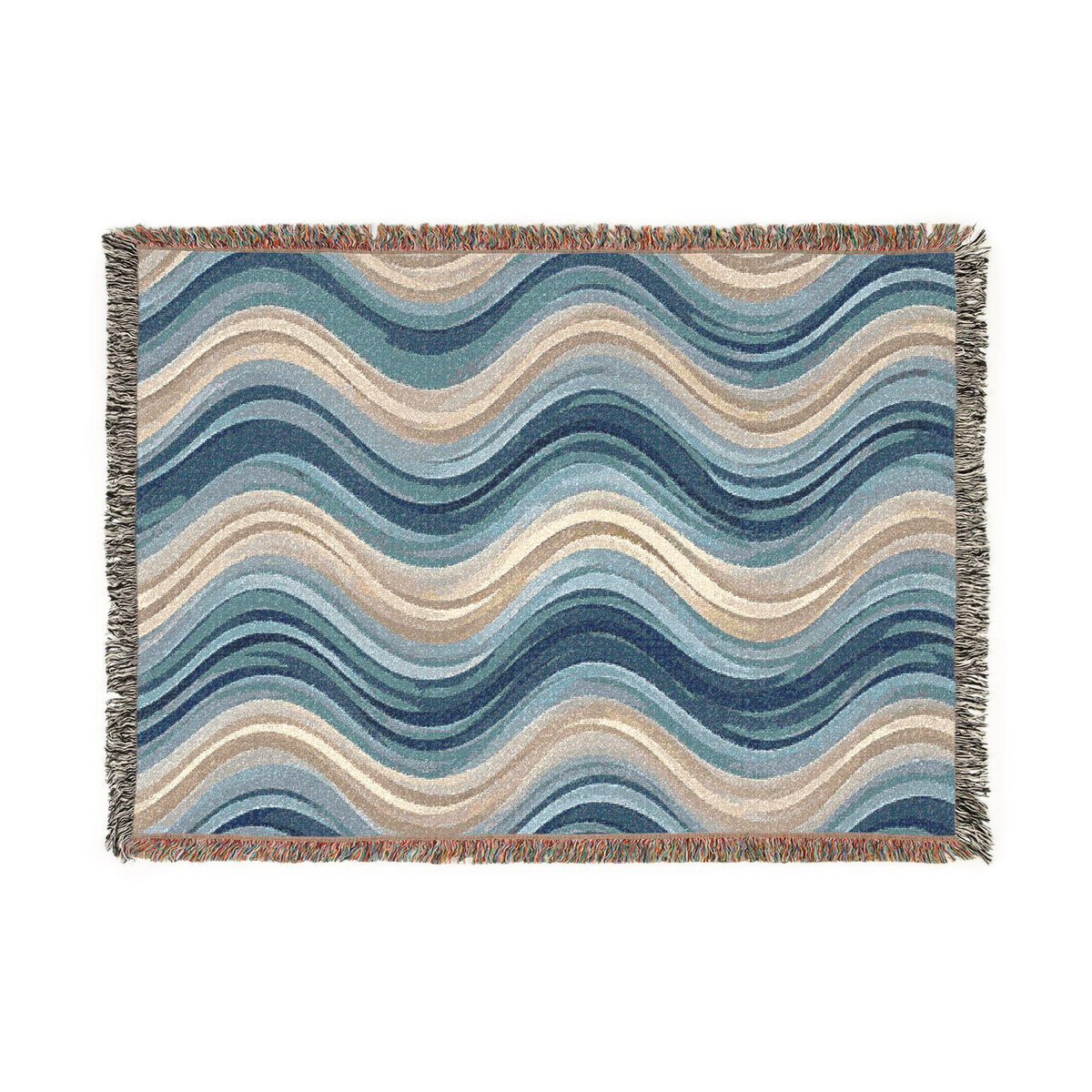 Ocean Wave Pattern Woven Blanket | Blue Teal Coastal Throw