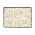 Boho Elephant Family Woven Blanket | Tropical Palm Tapestry Throw