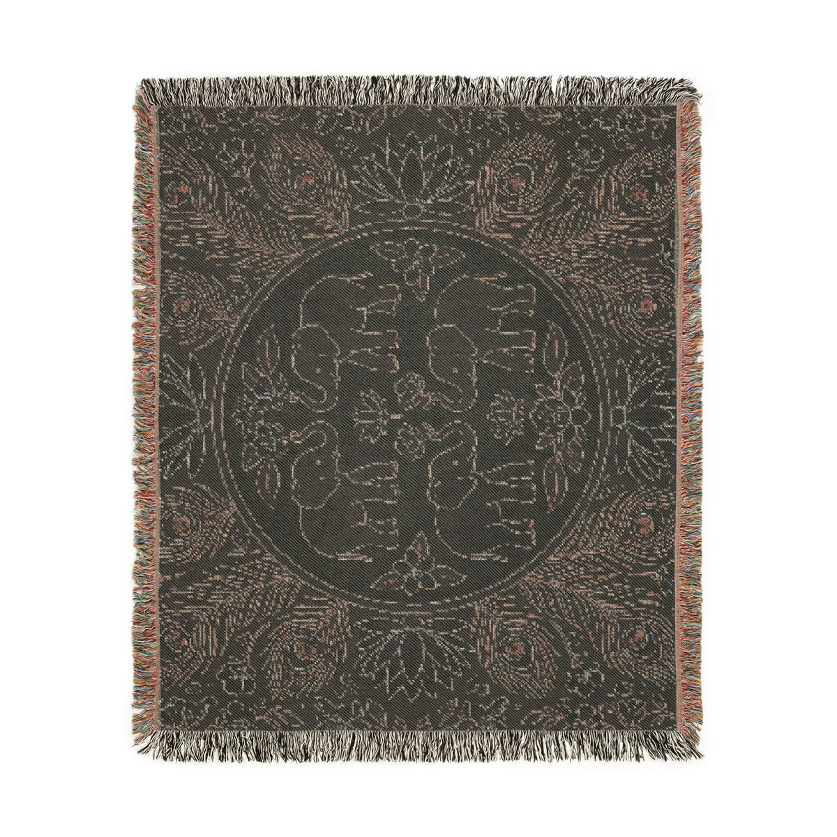 Elephant Medallion Woven Blanket | Boho Floral Throw