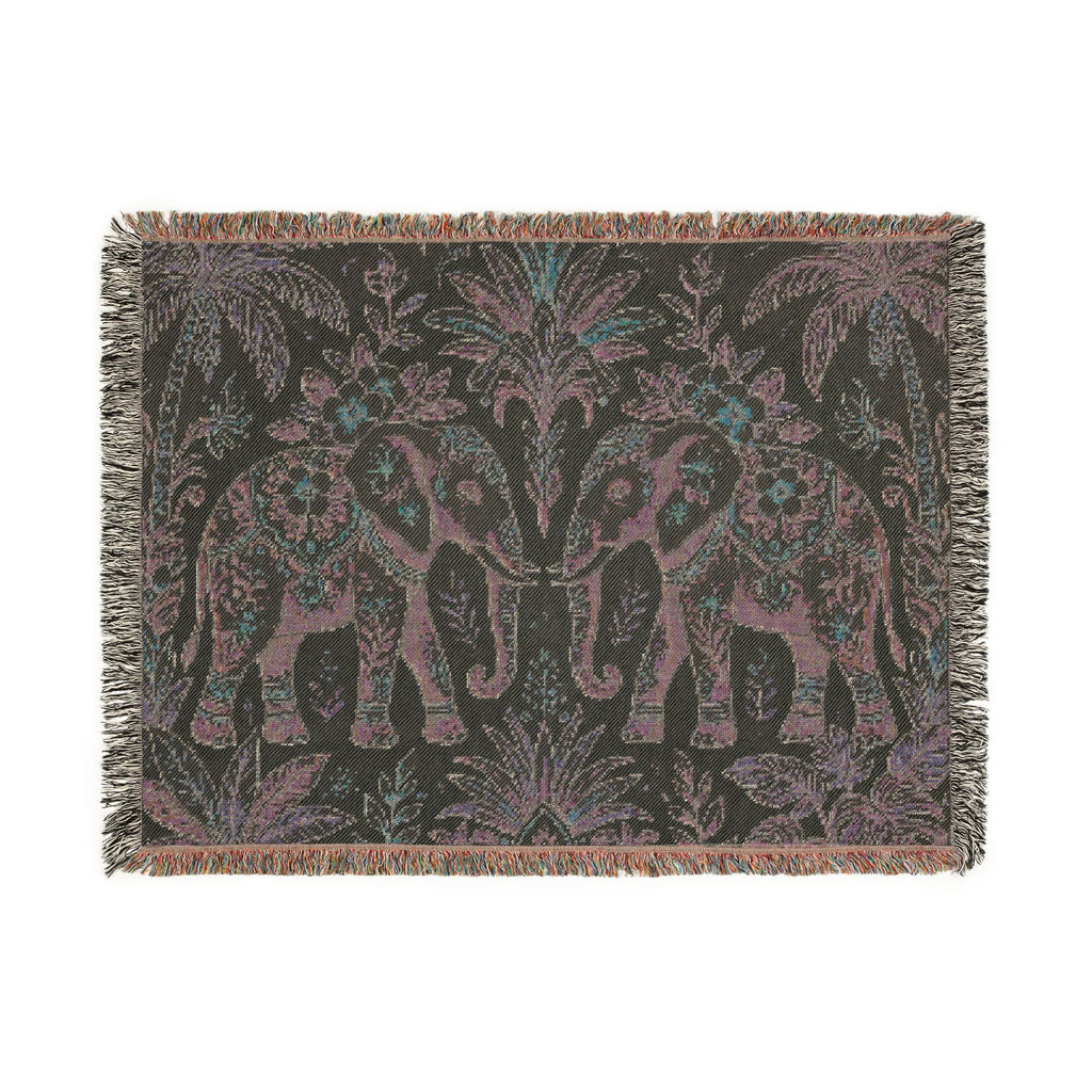 Boho Elephant Tapestry Woven Blanket | Palm Tree Floral Pattern