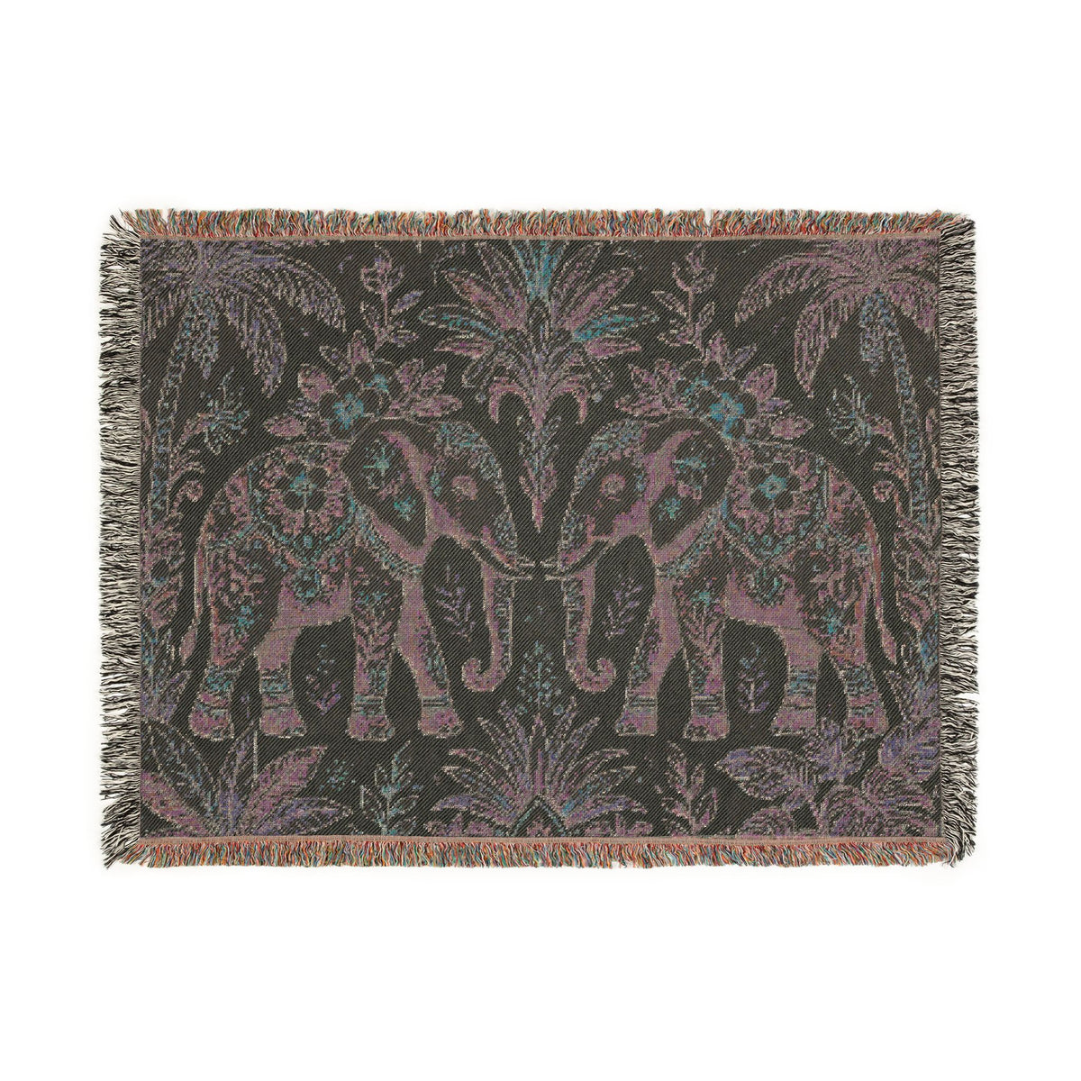 Boho Elephant Tapestry Woven Blanket | Palm Tree Floral Pattern