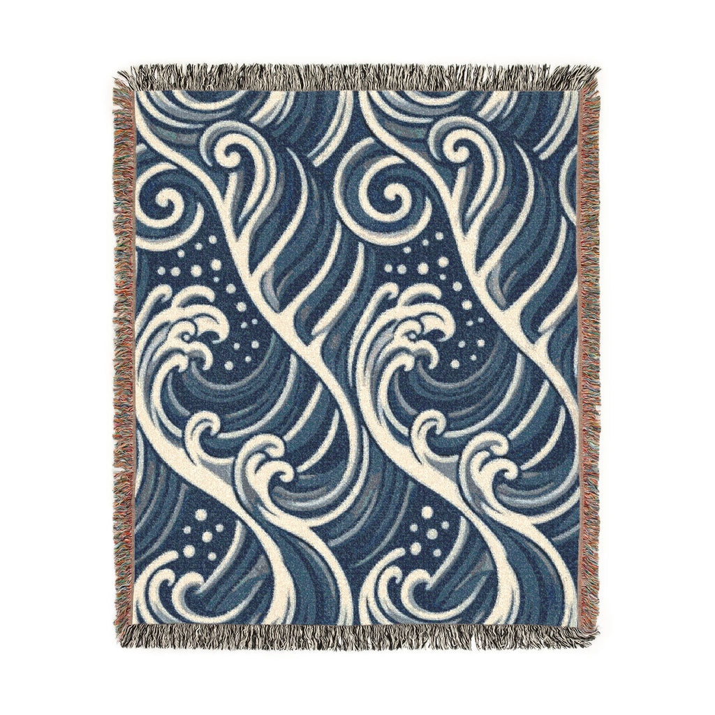 Ocean Wave Pattern Woven Blanket | Nautical Blue Throw