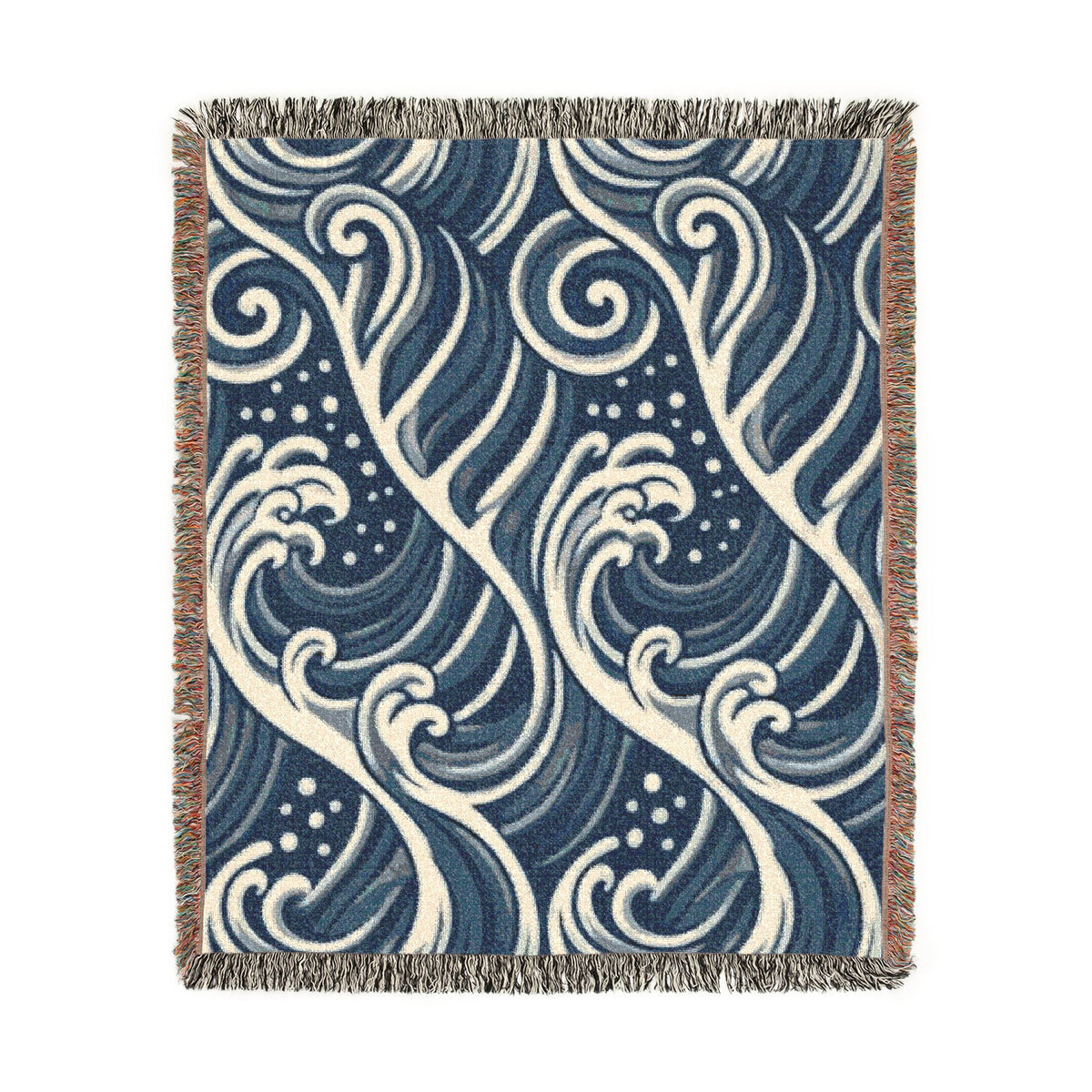 Ocean Wave Pattern Woven Blanket | Nautical Blue Throw