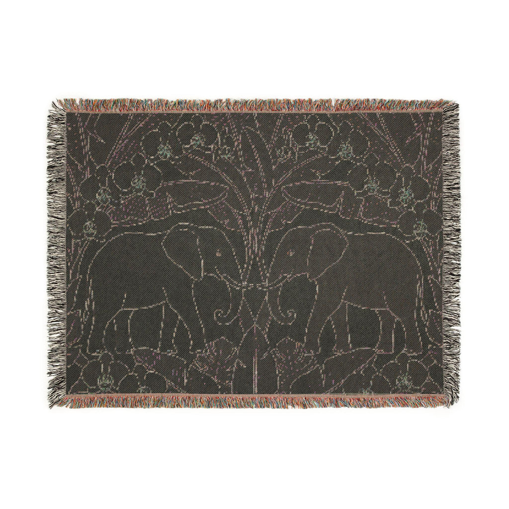 Art Nouveau Elephant Pattern Woven Blanket | Floral Tapestry Throw