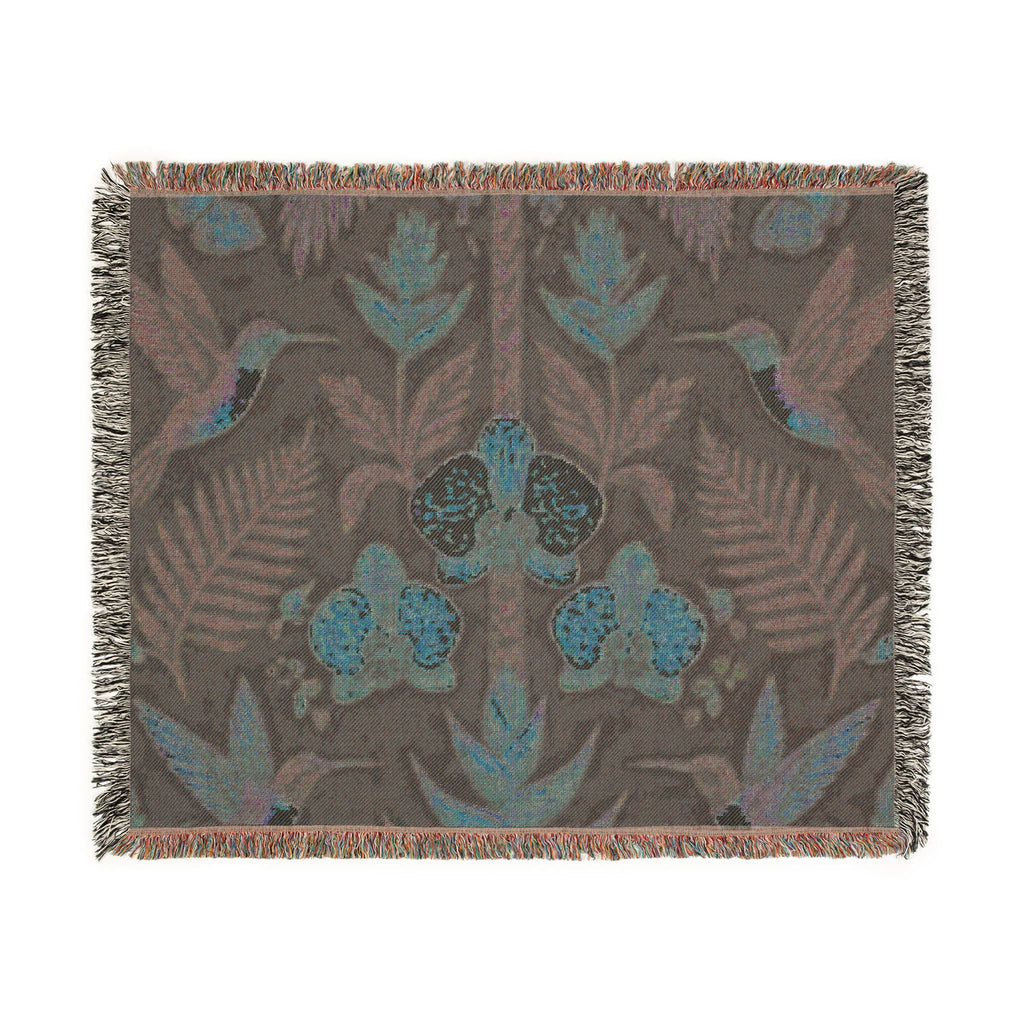 Hummingbird Floral Woven Blanket | Botanical Hummingbirds Throw