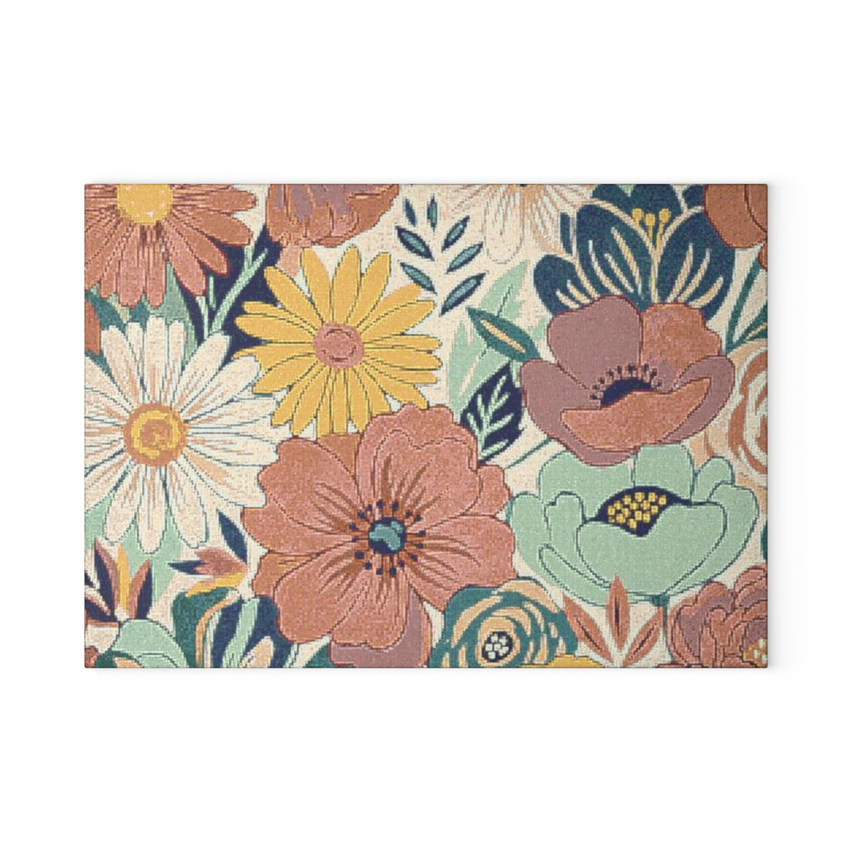 Vintage Floral Pattern Glass Cutting Board | Daisies Poppies Kitchen Decor