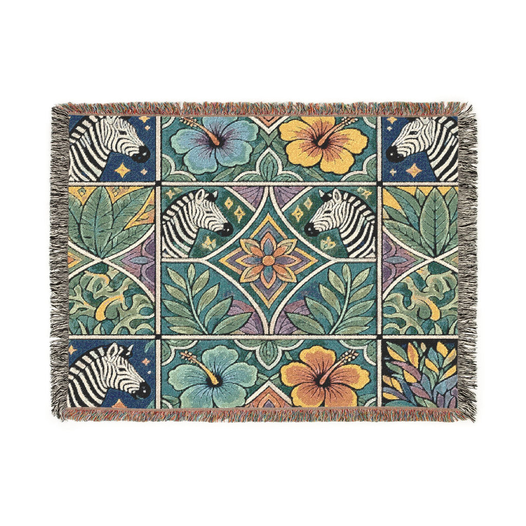 Victorian Floral Tile Woven Blanket | Tapestry Throw, Decorative Jacquard