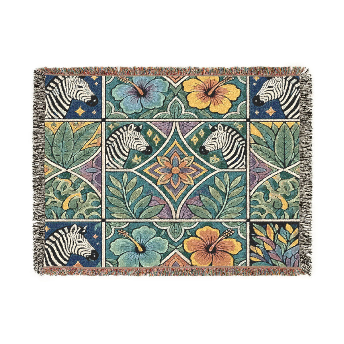 Victorian Floral Tile Woven Blanket | Tapestry Throw, Decorative Jacquard