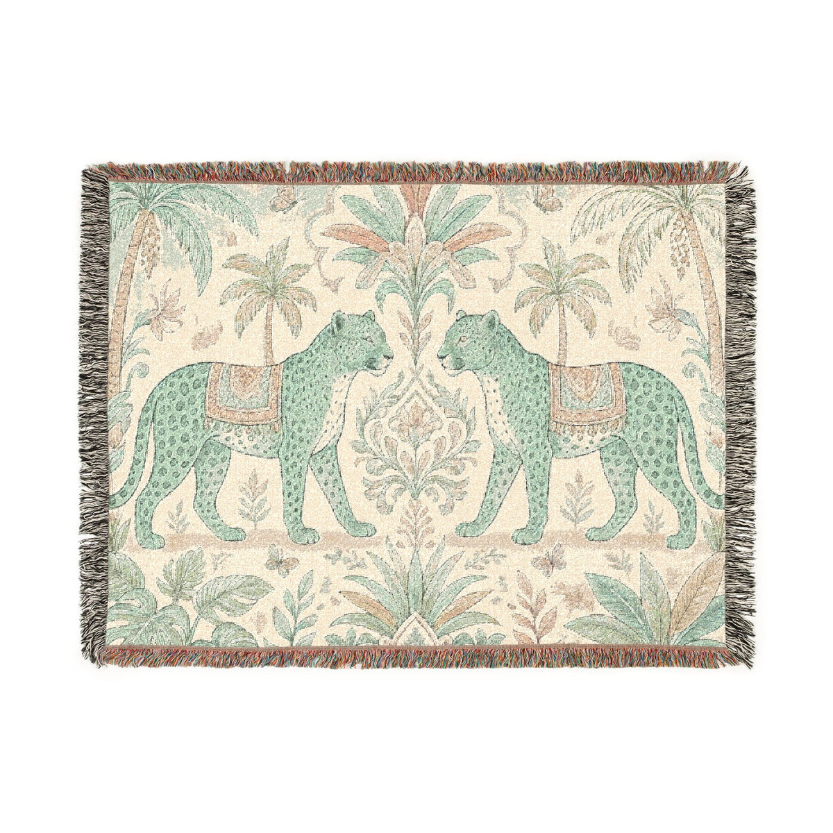 Paisley Tiger Tapestry Woven Blanket | Boho Palm Motif