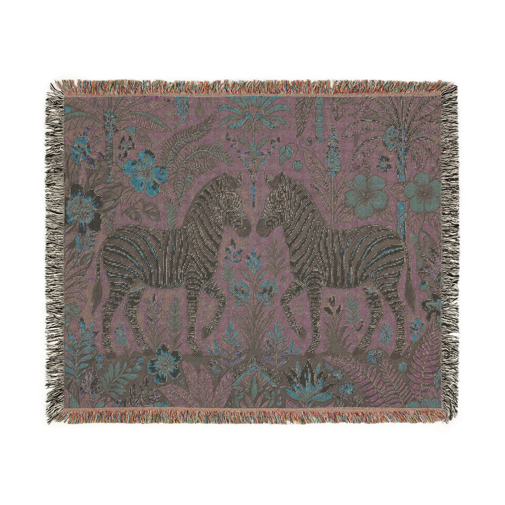 Zebra Botanical Tapestry Blanket | Woven Fringe Throw, Floral Safari Decor