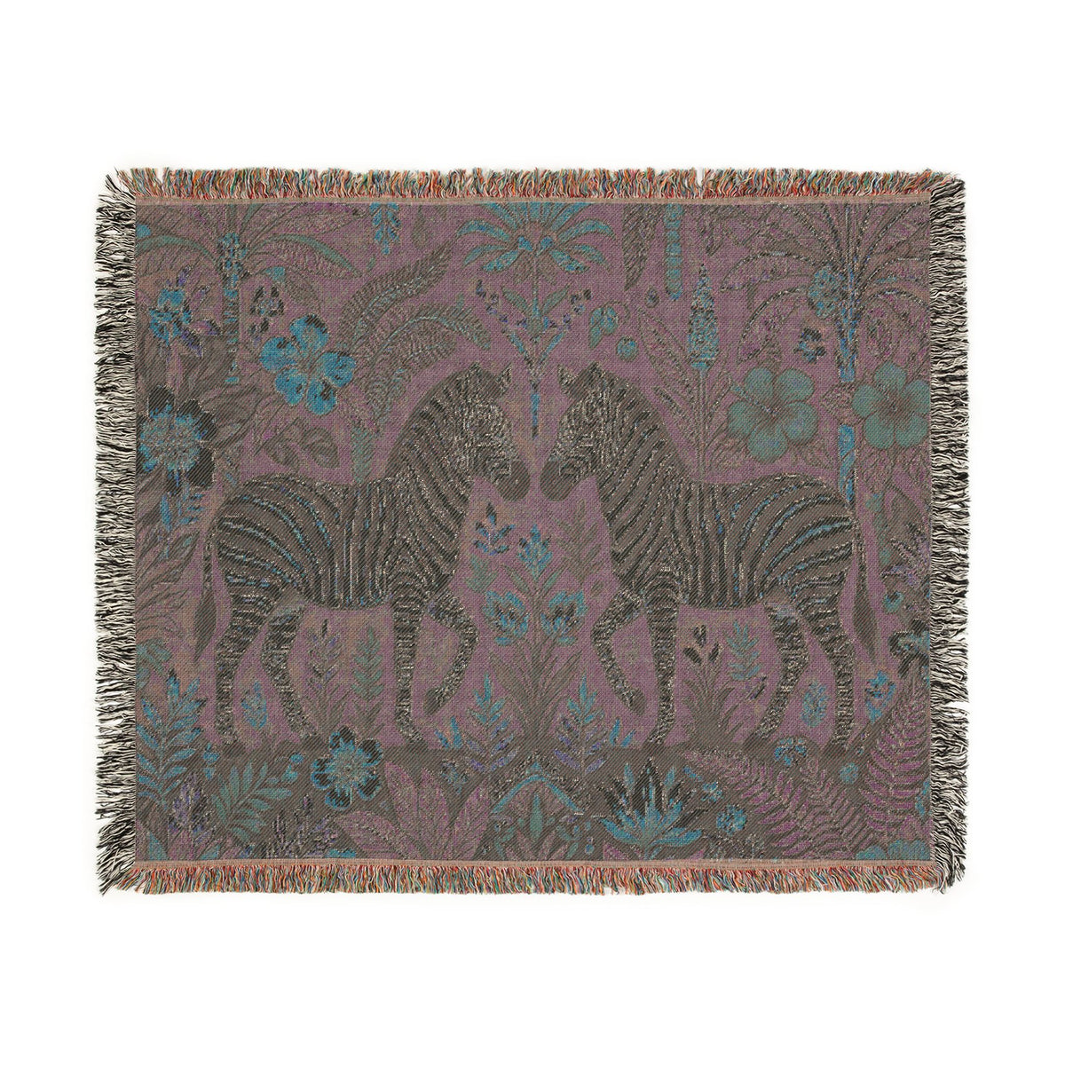 Zebra Botanical Tapestry Blanket | Woven Fringe Throw, Floral Safari Decor