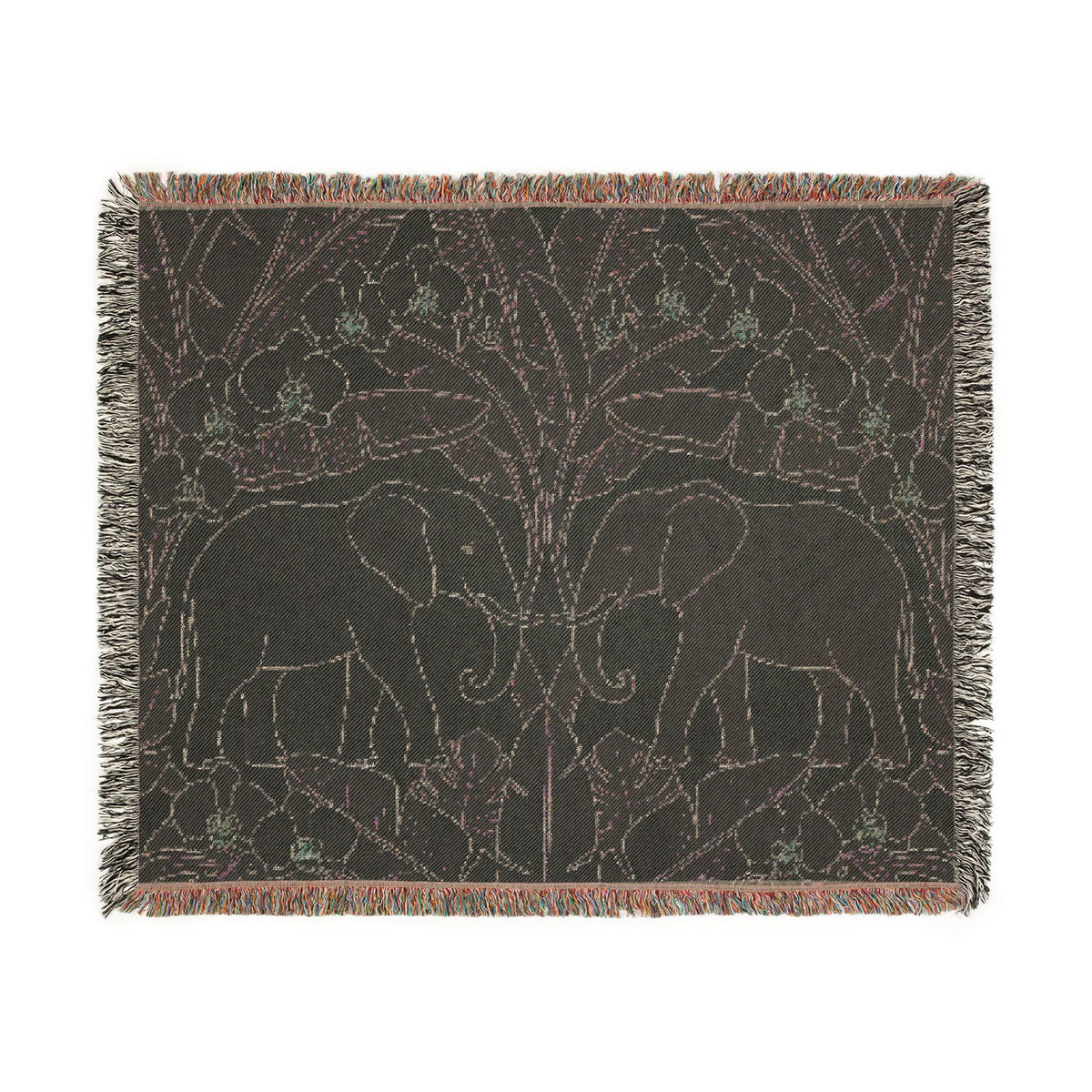 Art Nouveau Elephant Pattern Woven Blanket | Floral Tapestry Throw