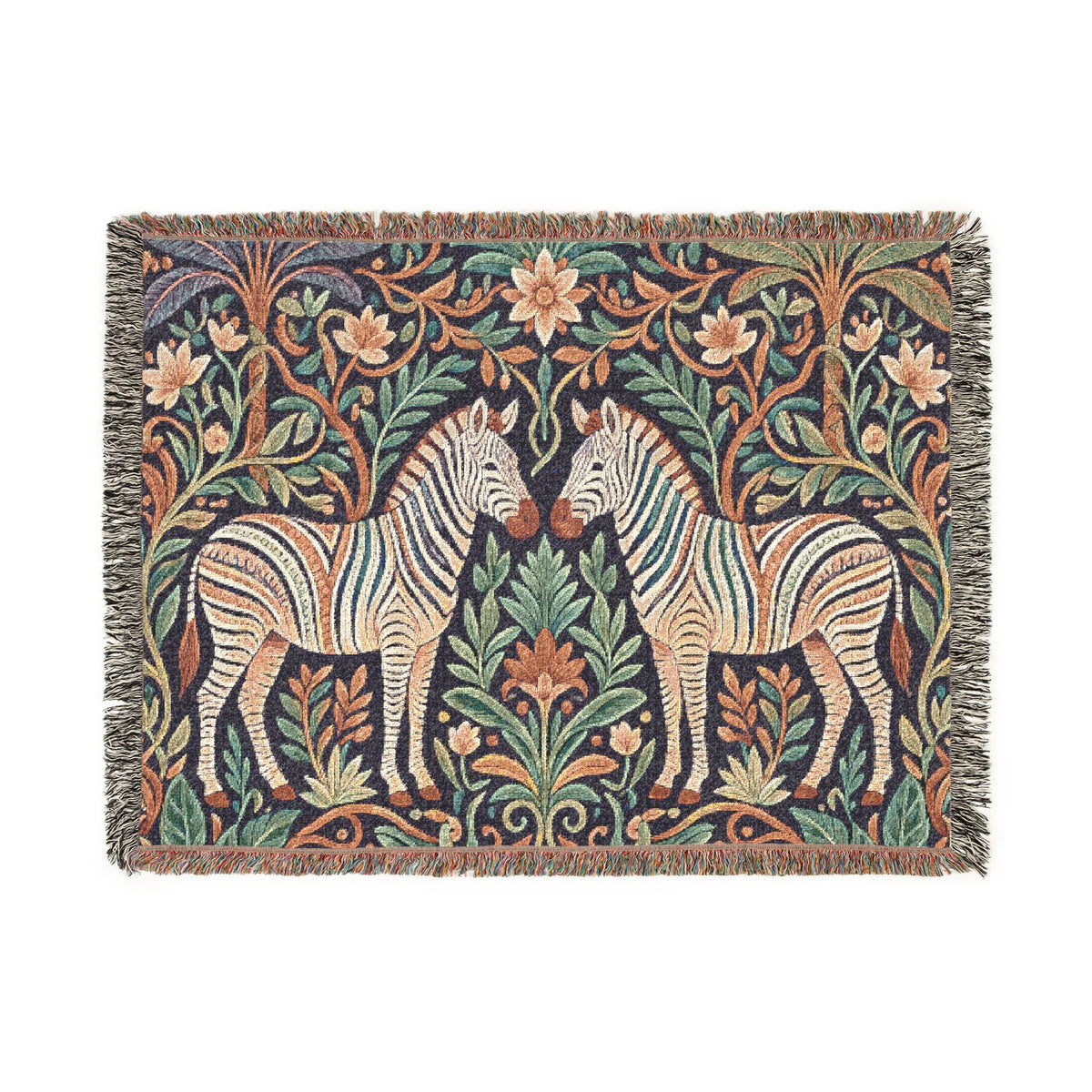 Zebra Tapestry Woven Blanket | Boho Vintage Floral Motif