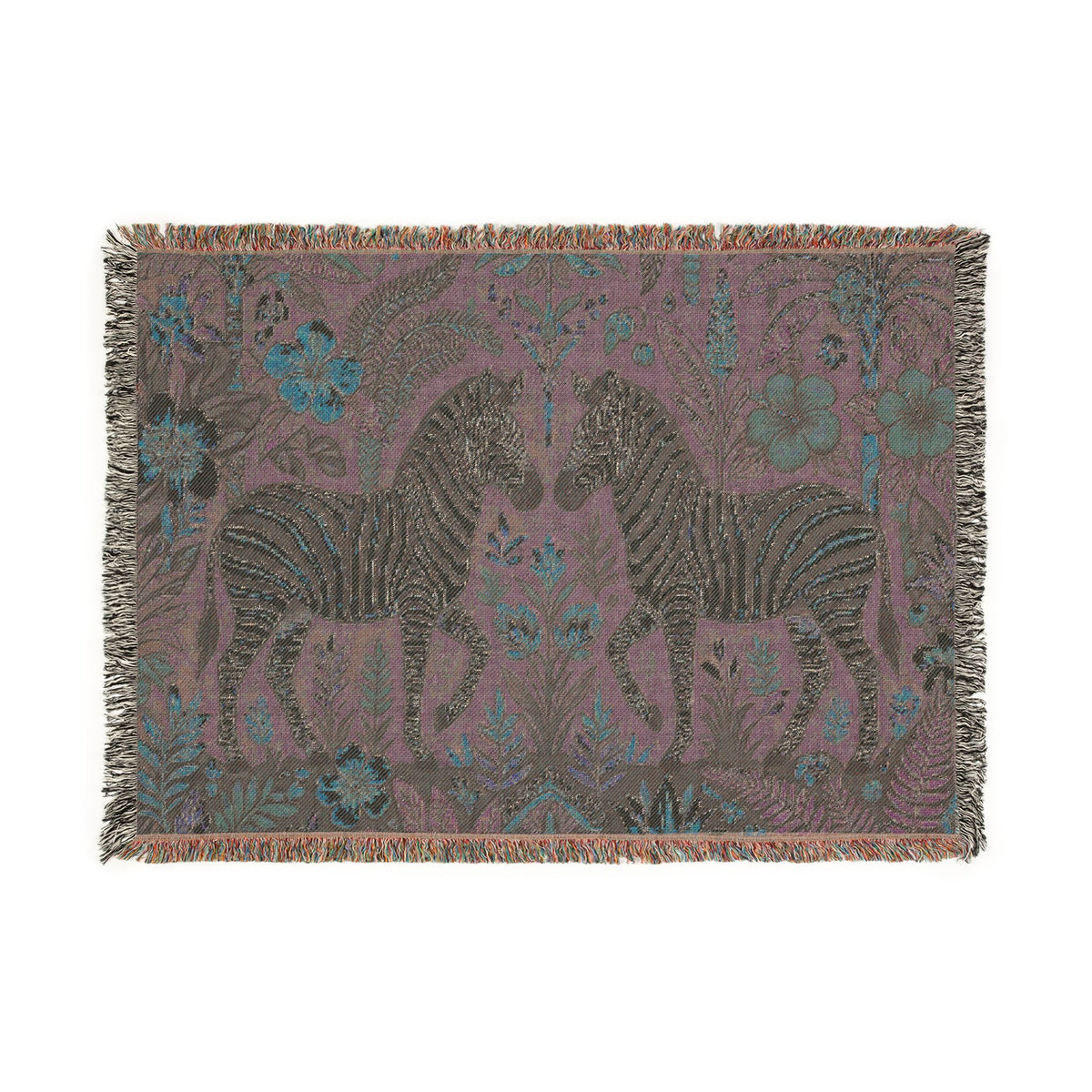 Zebra Botanical Tapestry Blanket | Woven Fringe Throw, Floral Safari Decor
