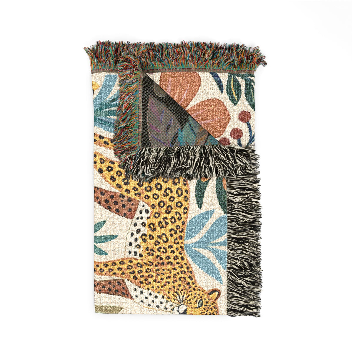 Floral Leopard Pattern Woven Blanket | Botanical Jungle Throw