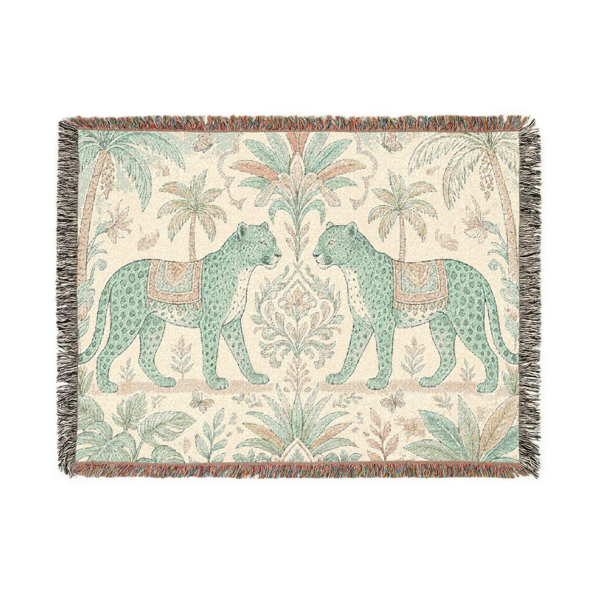 Paisley Tiger Tapestry Woven Blanket | Boho Palm Motif