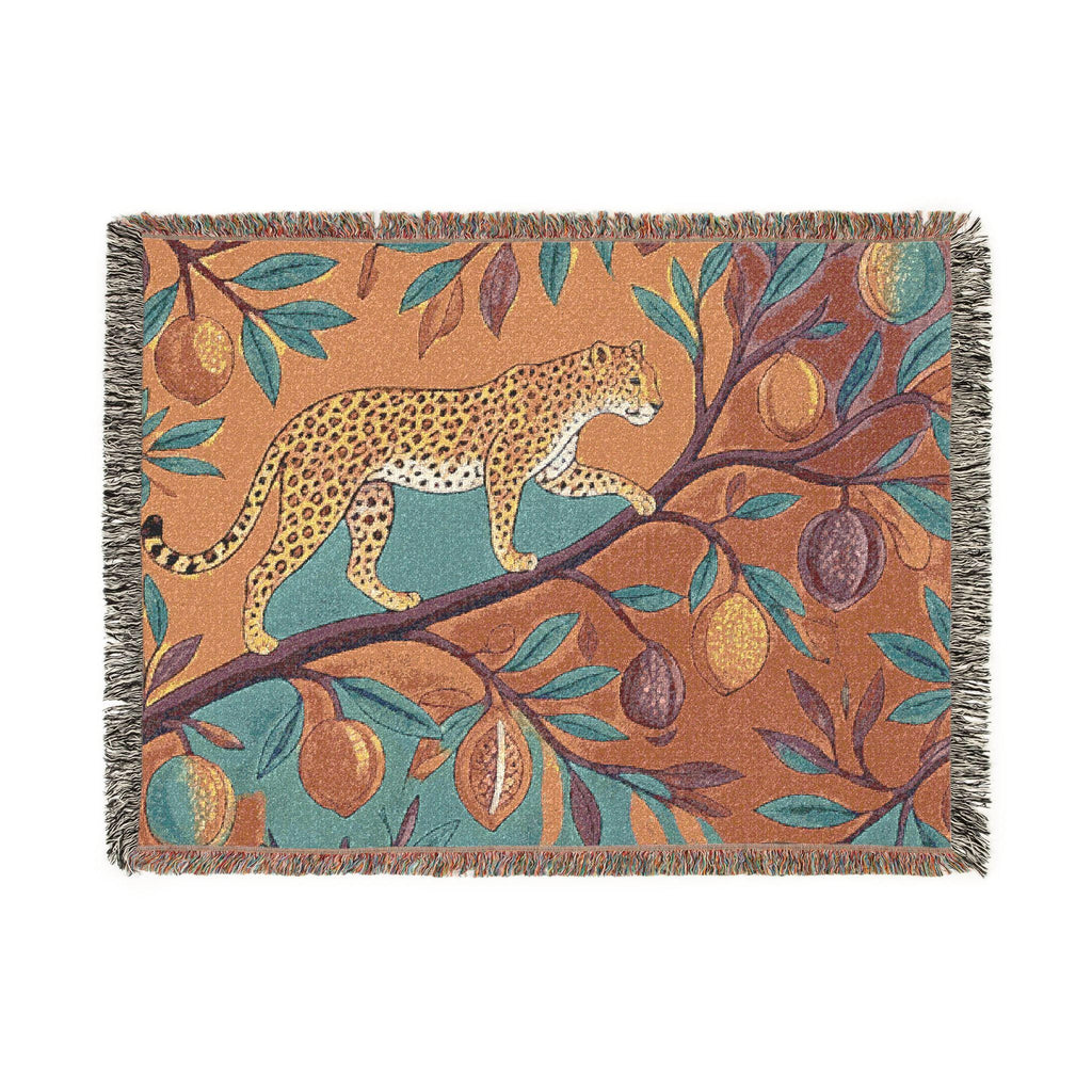Leopard on Fruit Tree Woven Blanket | Botanical Jungle Throw