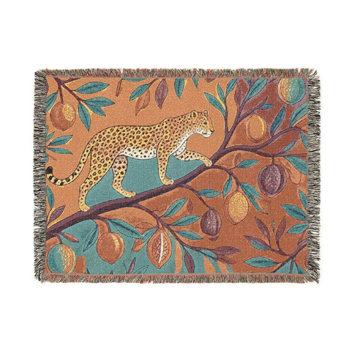 Leopard on Fruit Tree Woven Blanket | Botanical Jungle Throw