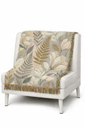Modern Floral Fern Woven Blanket, Botanical Cotton Throw, Fringed Edges