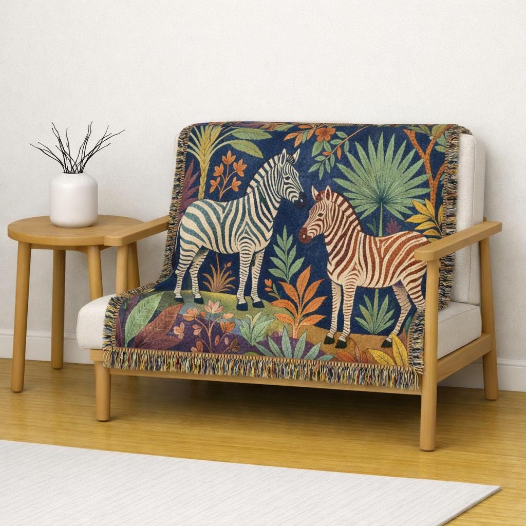 Jungle Zebra Tapestry Woven Blanket | Safari Animal Throw