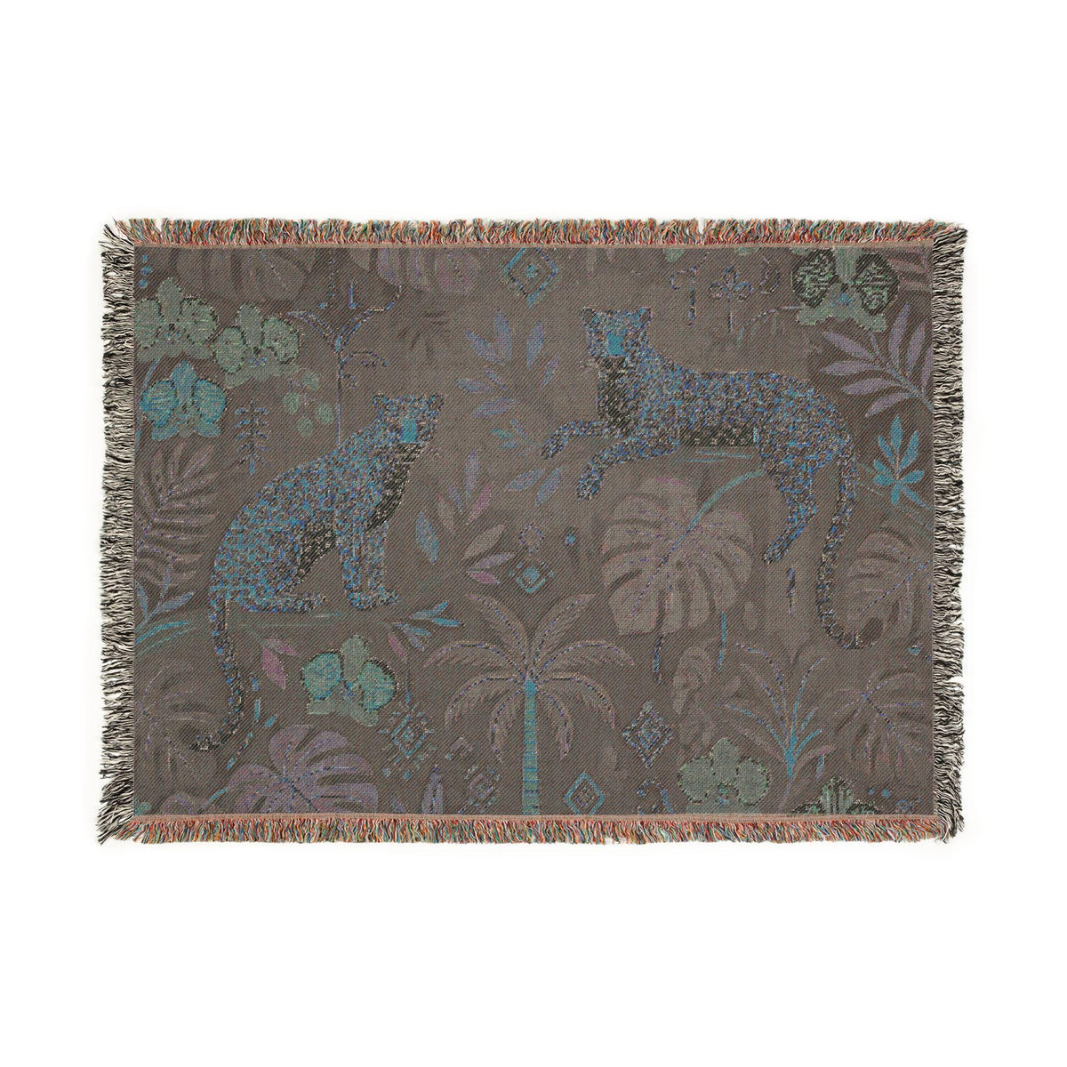Jungle Leopard Tapestry Woven Blanket | Tropical Foliage Throw