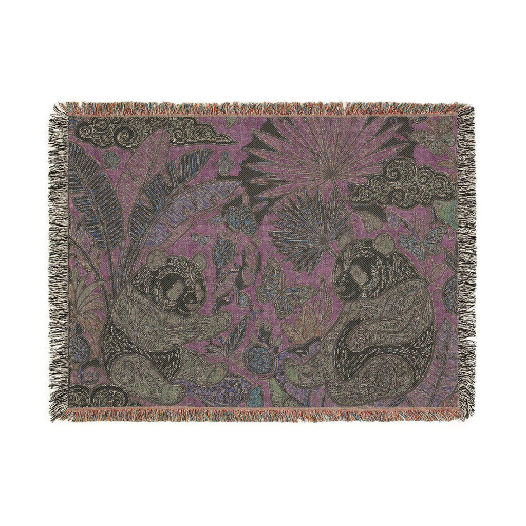 Panda Floral Tapestry Woven Blanket | Jungle Leaves, Sunflower Motif