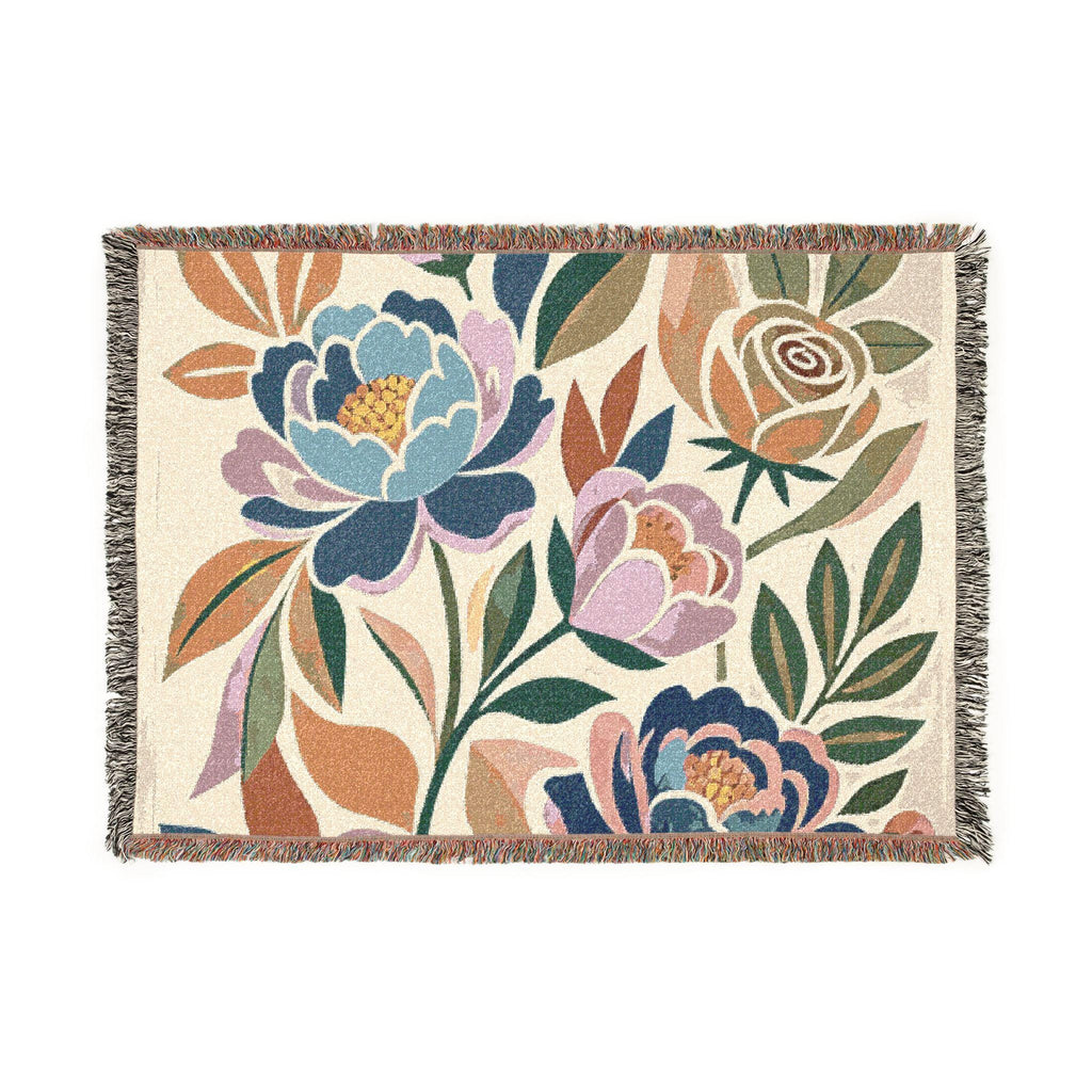 Floral Peony Tapestry Woven Blanket | Boho Floral Throw