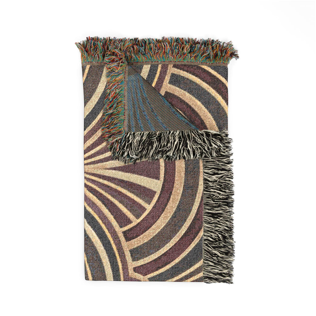 Art Deco Fan Pattern Woven Blanket | Geometric Throw, Vintage 1920s Inspired