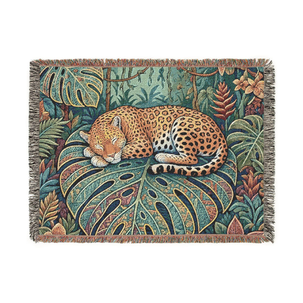 Sleeping Leopard Woven Blanket | Jungle Tapestry Throw, Boho Animal Decor
