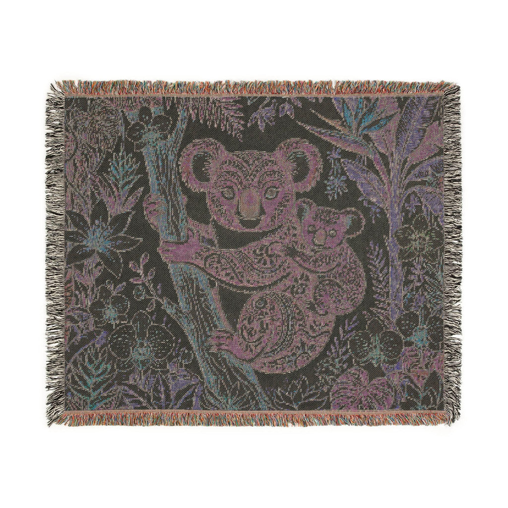 Koala Mother and Baby Woven Blanket | Botanical Nursery Throw, Woodland Animal Decor