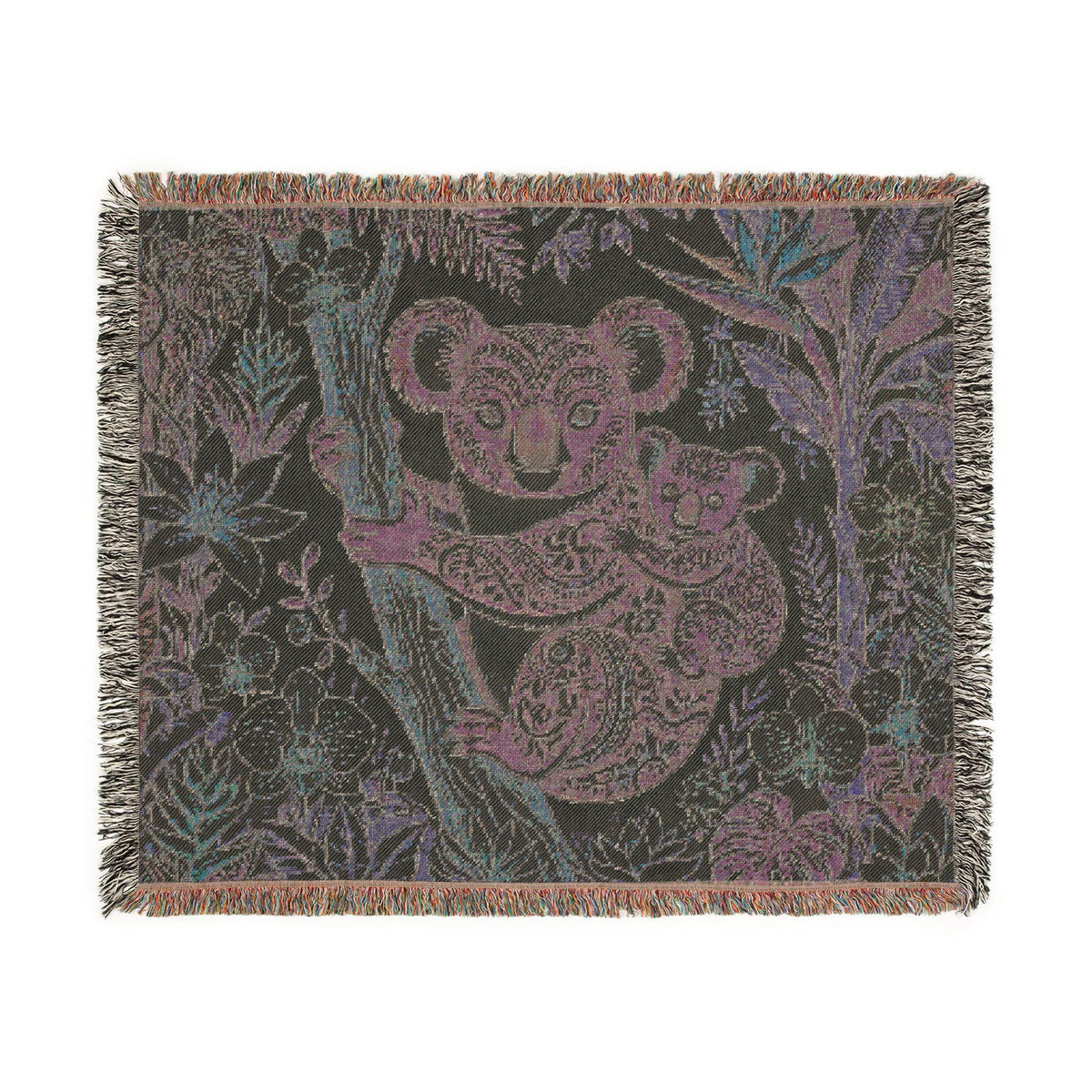 Koala Mother and Baby Woven Blanket | Botanical Nursery Throw, Woodland Animal Decor