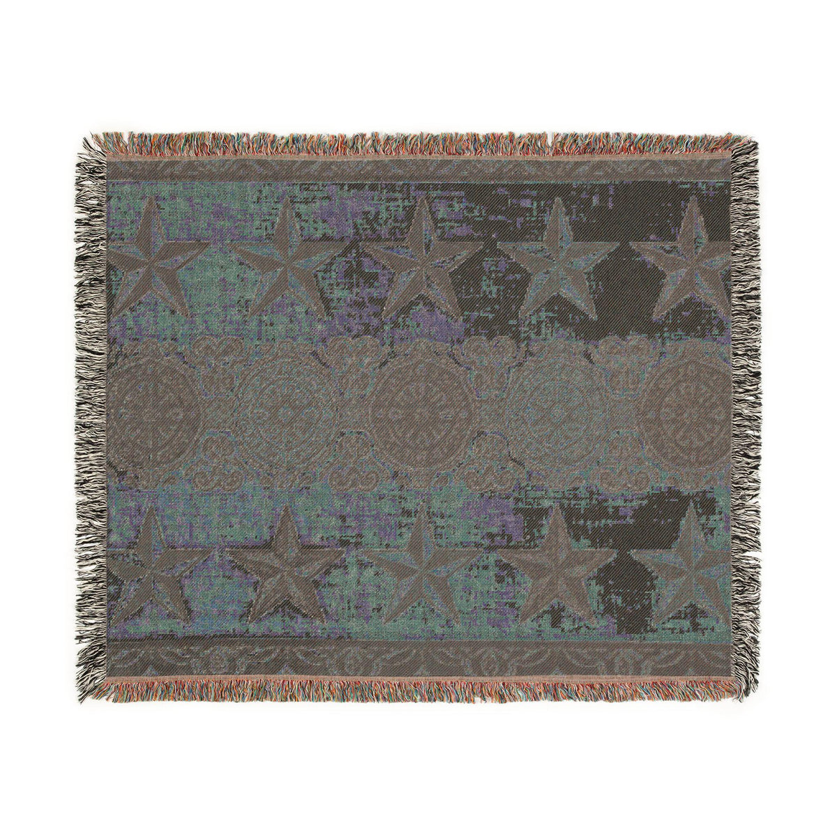 Rustic Star Pattern Woven Blanket | Southwestern Throw, Fringe Edge